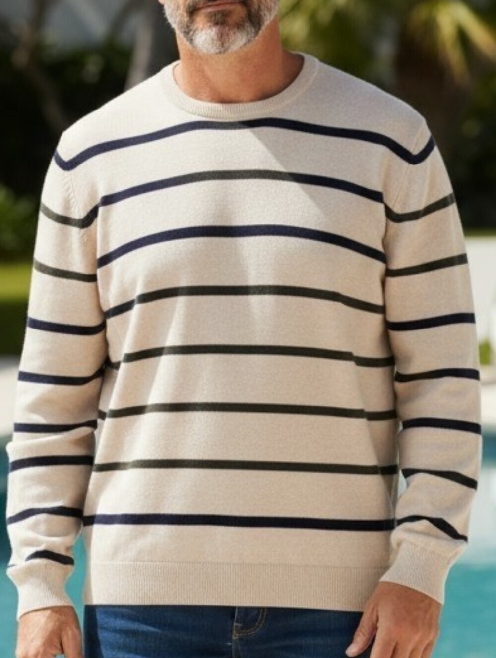 IZOD - NWT, Beige W/Forest Green Stripes, Round Neck, XXL, Cotton & Polyester